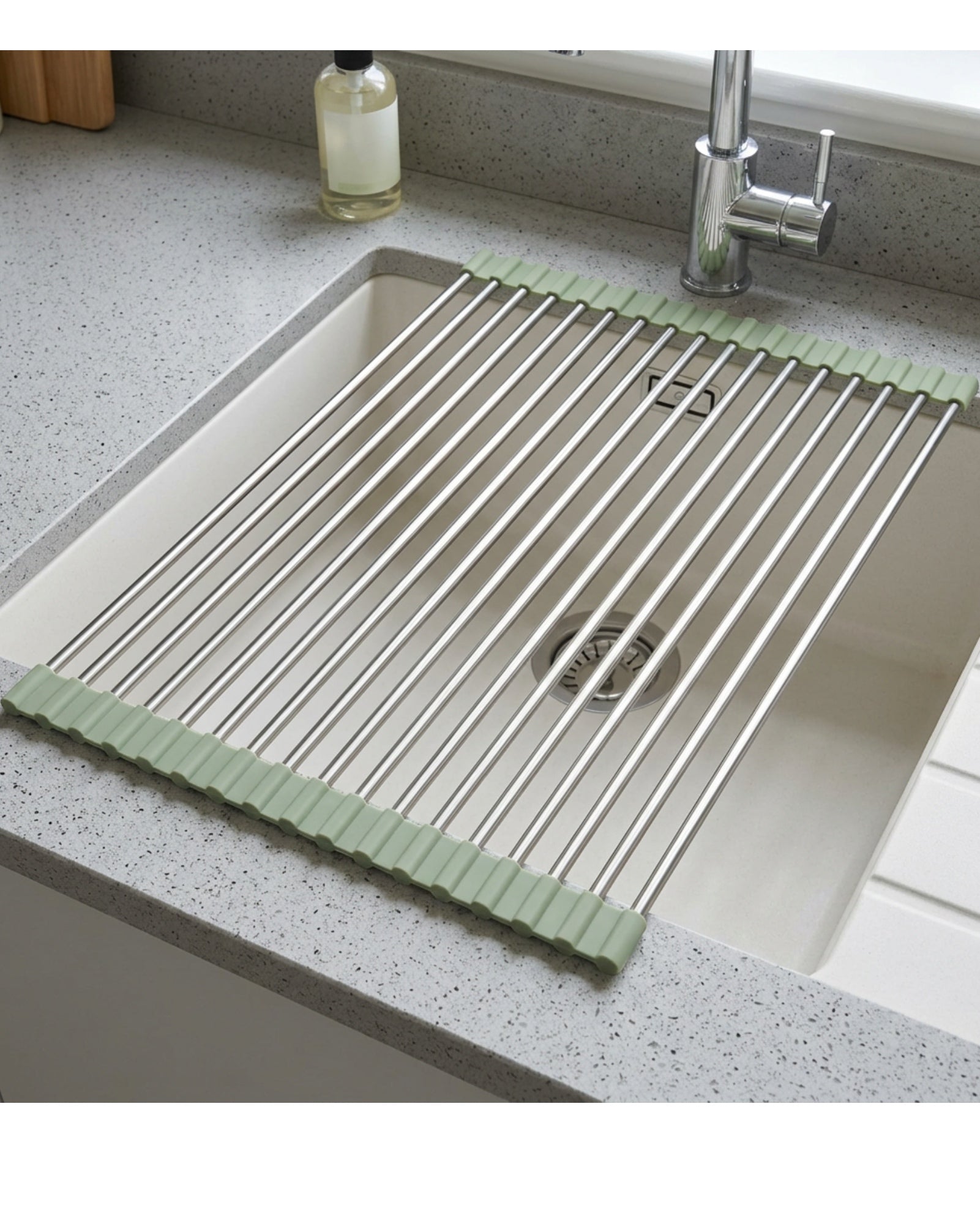 Rgdwx Roll-Up Stainless Sink Draining Rack 18 Rods Sage - Lifestyle view