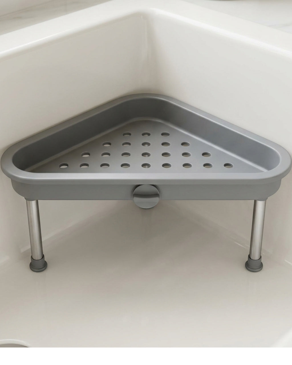 Rgdwx Triangular In-Sink Corner Drain Shelf Smoke Gray - Lifestyle view