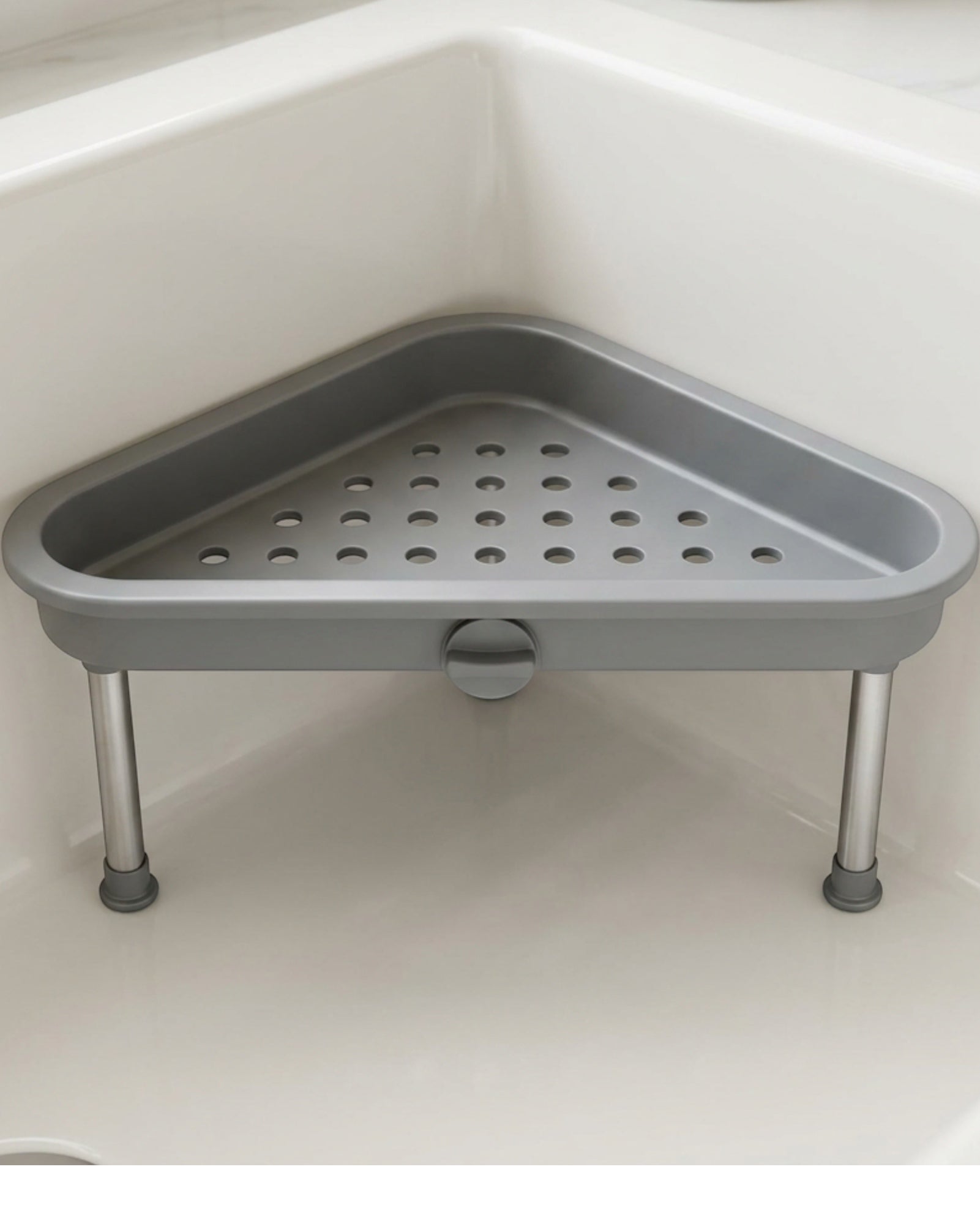 Rgdwx Triangular In-Sink Corner Drain Shelf Smoke Gray - Lifestyle view