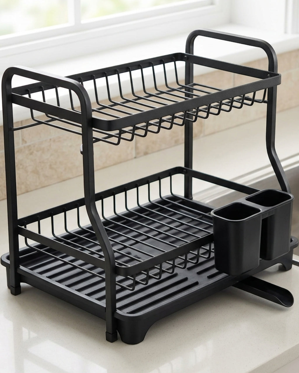 Rgdwx Two-Tier Dish Draining Rack with Swivel Spout Charcoal - Lifestyle view