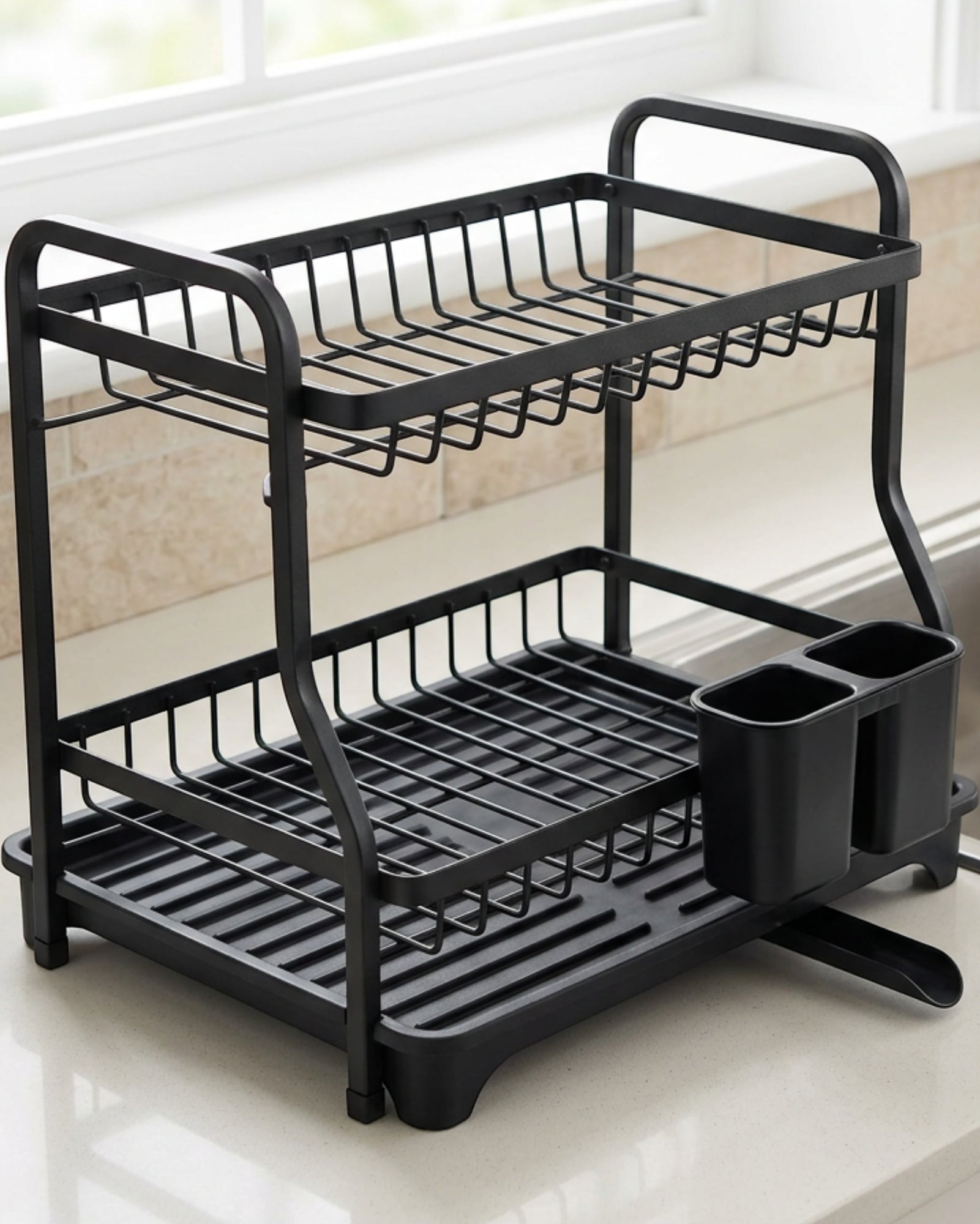 Rgdwx Two-Tier Dish Draining Rack with Swivel Spout Charcoal - Lifestyle view
