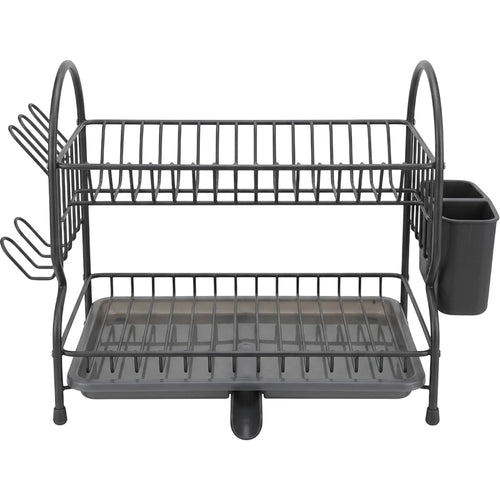 Rgdwx Two-Tier Dish Draining Rack with Swivel Spout Charcoal - Product view